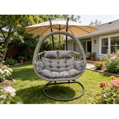 Fimous Indoor Outdoor Patio Rattan Love Egg Hanging Chair Garden With Grey Thick Cushion
