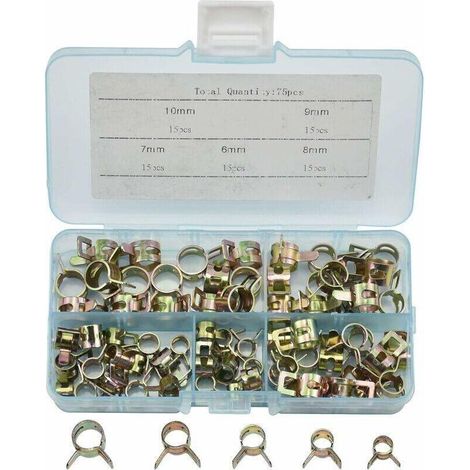 Lot de 75 colliers de serrage à ressort en acier inoxydable – Dimensions 6 à 10mm – Résistance à la corrosion – Pour tuyaux essence - 75PCS (1/5)