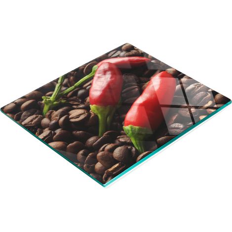 Tablero de vidrio resistente y elegante con estampado de chiles y caf茅, 60x52 cm.
