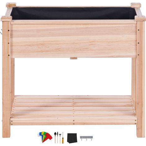 Mophorn Fioriera Rialzata da Giardino Esterno con Ripiano in Legno 86x46x76 cm per Coltivazione di Piante Orto Erbe, Orto Rialzato con Ripiano in Legno da Esterno Aiuola Sopraelevata Piante Ortaggi (1/5)