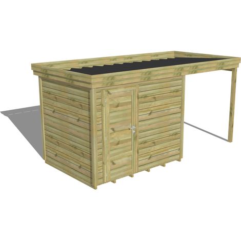 ABRI DE JARDIN bois Pin autoclave 27mm - 4,64x2,14m / 9,9m2 - Bac acier - Plancher bois