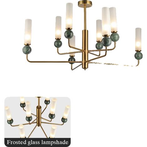 Lampada a sospensione, struttura dorata, paralumi in vetro satinato, B-1 (1/2)