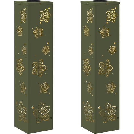 Set di 2 lampade da terra LED solari da giardino illuminazione esterna 18 x 18 x 80 cm in acciaio verde oliva 020052562