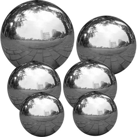 Sfera di osservazione in acciaio inossidabile, 6 pezzi Sfere a specchio argentate da 2-6 pollici, Sfera riflettente da giardino per laghetto, Decorazione domestica (1/5)