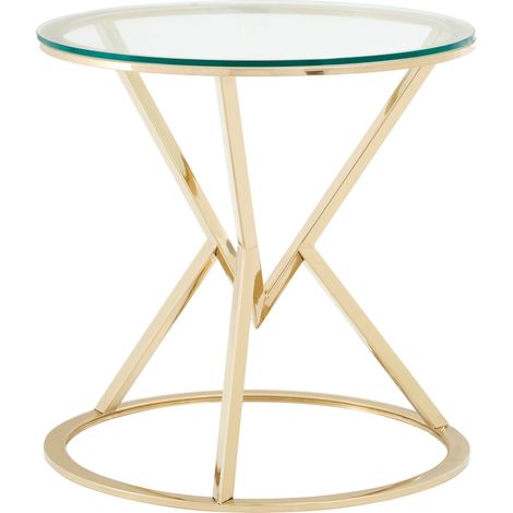 Interiors by Premier Versatile Corseted Round Champagne End Table, Geometric Design Statement Table, Unique Lounge Side Table (1/3)
