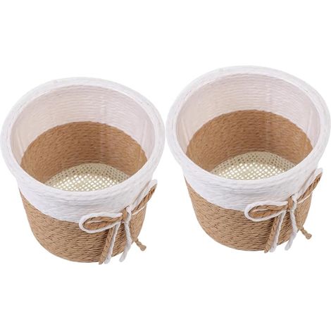 Set of 2 Imitation Woven Paper Plant Pot Covers 4.13 x 4.13 x 9 mm for Indoor Plants Cactus Storage and Decoration Home Office (1/5)