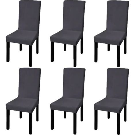 Ensemble de six housses de chaise droites élastiques, gris anthracite (1/5)