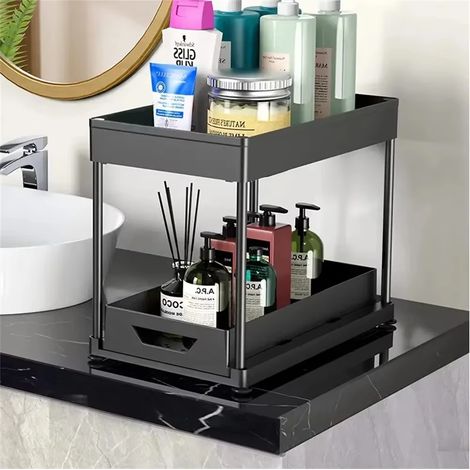 Égouttoir de cuisine à double couche, étagère de rangement de bureau en plastique, étagère de rangement multifonction pour salle de bain (1/5)