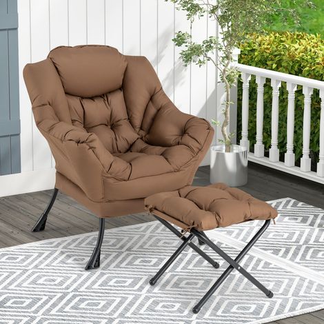 Fauteuil Salon Scandinave avec Repose-Pieds, Fauteuil Relax avec Oreiller et Poche Latérale, Cadre en Métal pour Charger 150 kg, Café (1/5)