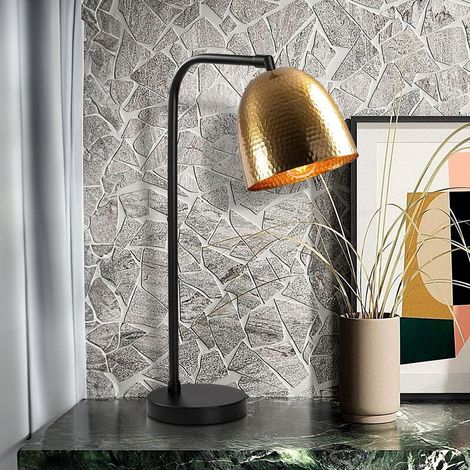 [NEUWERTIG] B-Ware Opviq Tischleuchte Lampe Tattoo 5031 gold patiniert Metall schwarz 52 cm E27 (1/2)
