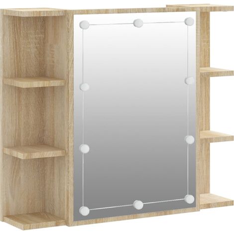 Armoire à miroir de Salle de bain,Meuble de Rangement magnifique,meuble-lavabo avec LED Chêne sonoma 70x16,5x60 cm -18774 (1/5)