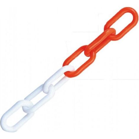 Chaîne de signalisation en plastique rouge et blanc 5 mètres – Crochet à une extrémité – Anneau ouvert à l’autre – Pour barrière de sécurité temporaire – Beast