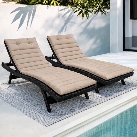 Lot de 2 coussins de chaise longue d’extérieur, coussins de remplacement pour mobilier de jardin, coussins d’assise pour chaise longue – Kaki (1/5)