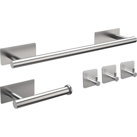 Juego de accesorios de baño de 5 piezas: toallero, portarrollos de papel higiénico y gancho de pared, acero inoxidable cepillado. (1/4)
