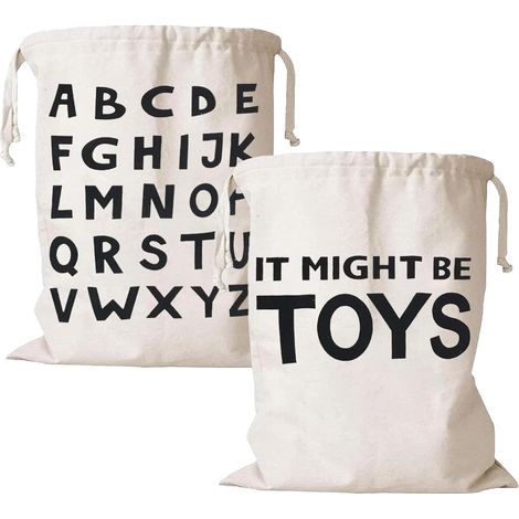 Set mit 2 Wäschesäcken aus Canvas mit Kordelzug, 60 x 48 cm, großes Fassungsvermögen, maschinenwaschbar, bedruckt mit Alphabet