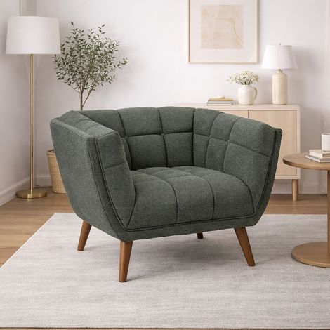 Fauteuil en tissu bouclette vert olive - BERYA (1/5)