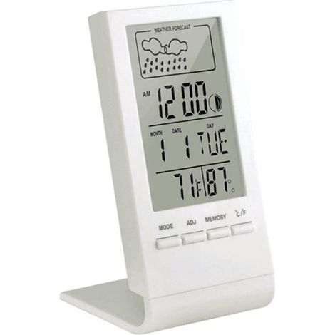 Station météo sans Fil, Thermomètre Hygromètre Baromètre Intérieur Extérieur, Horloge Numérique Réveil avec capteur extérieur Affichage Heure Date Jour Phase de Lune(Blanc) (1/4)