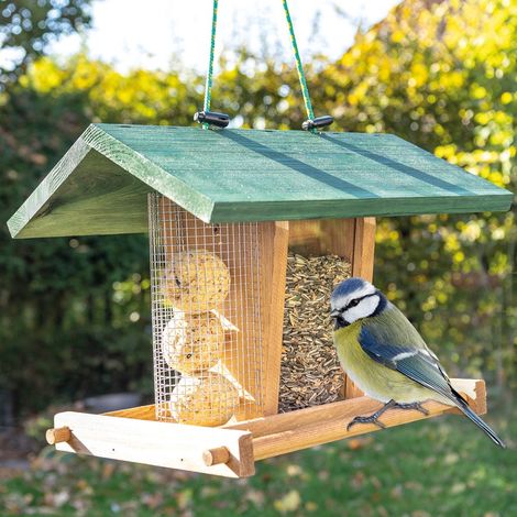 Bb-Loisir – Mangeoire extérieure à suspendre pour oiseaux sauvages – Bois massif résistant aux intempéries – Système de remplissage facile – 33x22x26cm (1/5)