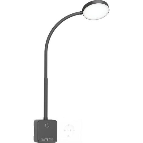 LED-Wandleuchte für den Innenbereich, schwarze Leseleuchte, Touch-LED-Leselampe mit Stecker, USB-Ladeanschluss, verschiedene Farbmodi, verstellbare Beleuchtung (1/5)
