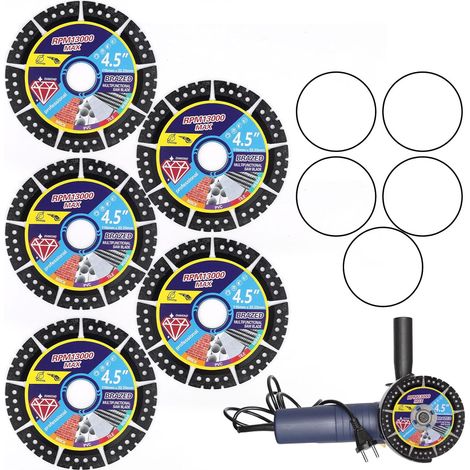 5pcs Lames de Scie Diamant 115mm pour Meuleuse, Disque Coupe Diamant Multifonction pour Carrelage Céramique Verre Pierre Métal & Plastique Coupe Humide ou Sèche avec 5 Bagues Adaptatrices (1/5)