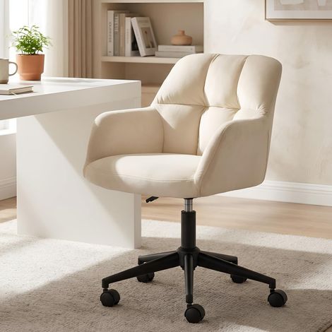 Wahson Chaise de Bureau en Velours, Fauteuil de Bureau à Roulettes Chaise Bureau Réglable en Hauteur Pour Bureau/Maison, Blanc