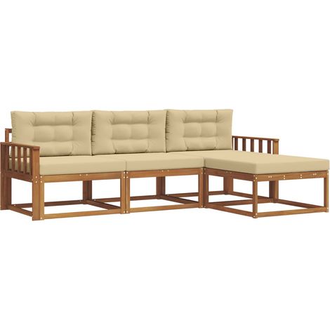 Set di divani da esterno con cuscino 4 pz Salotto da Giardino Naturale e Beige (1/5)
