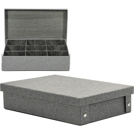Organizer Cassetti Intimo Pieghevole con Coperchio e 9 Scomparti Rimovibili Scatola Portaoggetti Salvaspazio L34xP26xH8,5cm Grigio elegante per Calze e Cravatte in Poliestere Cationico (1/5)