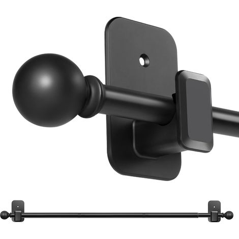 Tringle à Rideaux Sans Perçage 81-218 cm, Barre Extensible Noire Diamètre 16 mm, Supports Adhésifs Sans Trous, Idéal pour Locataires et Installation Temporaire (1/5)