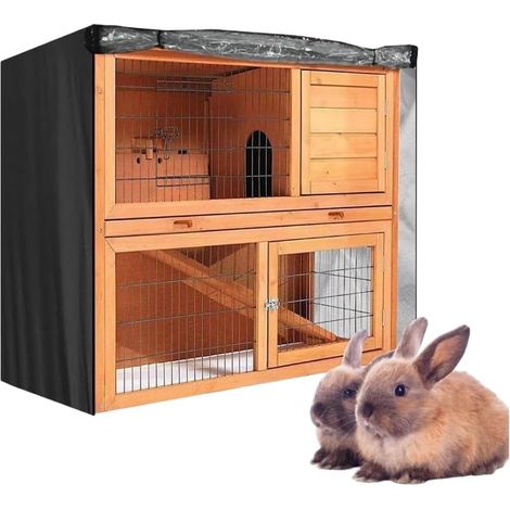 Housse imperméable pour clapier d'extérieur double en tissu Oxford avec fenêtre transparente enroulable pour lapins, chinchillas, hamsters 122 x 50 x 105 cm (noir) (1/5)