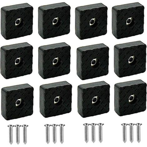 Lot de 12 pieds en caoutchouc antidérapants carrés noirs, diamètre 3 cm, avec vis incluses – Embouts robustes pour pieds de canapés, chaises, tables, bureaux et meubles d’intérieur