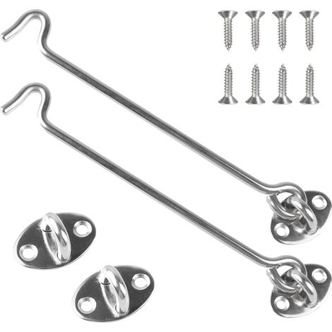 jeux de crochets anti-tempête avec œillets, crochets de portail en acier inoxydable, crochets résistants au vent pour porte battante, verrou de portail de jardin avec 8 vis de fixation (20 cm) (1/4)