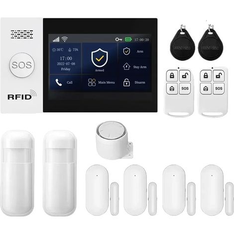 Sistema de alarma inteligente, conectividad inalámbrica, control mediante aplicación, kit WiFi 2G. (1/2)
