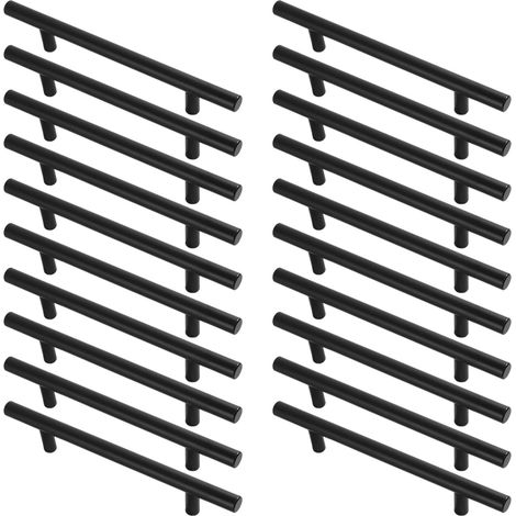 Lot de 20 Poignées Meuble Noires - - T Bar Bâton Cuisine - Acier Inoxydable - Entraxe 128mm (1/5)