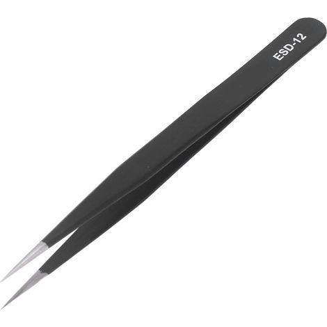 Pince à épiler à sourcils ESD-12 en acier inoxydable antistatique, pointe droite trempée, non magnétique, antistatique (1/5)