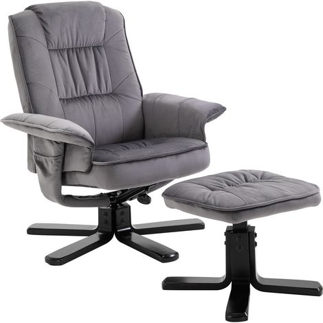 Idimex – Fauteuil relax pivotant 360° en velours gris – Repose-pieds intégré – Dossier inclinable – Poches de rangement latérales (1/5)