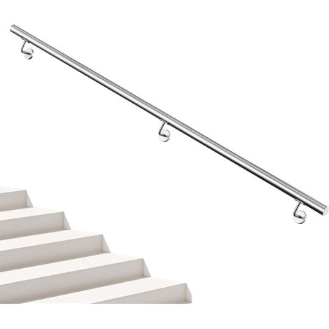 AICA Pasamanos de acero inoxidable 304 cepillado, 220 cm con 3 Soportes, Interior y Exterior