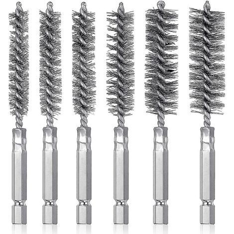 Brosse de nettoyage pour tuyaux en acier inoxydable, lot de 6 brosses métalliques à fils de cuivre, polissage et décapage, adaptée aux conduits et tubes. (1/4)