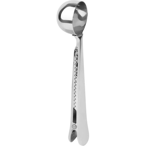 Ahlsen Dosierlöffel für gemahlenen Kaffee, Edelstahl-Kaffeelöffel, Kaffee-Messlöffel, 2-in-1-Messkaffeelöffel mit Beutelverschluss, Edelstahl, 17 cm (1/5)