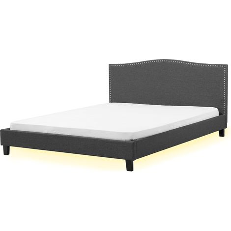 Cama tapizada en poliéster gris 180 x 200 cm diseño tradicional con cabecero glamour con LED blanca Montpellier