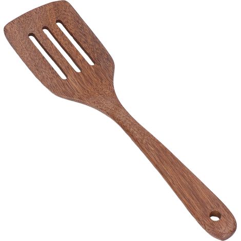 Spatule à long manche en bois naturel, spatule à frire, spatule murale à trou rond, ustensile de cuisine anti-fuites (1/5)