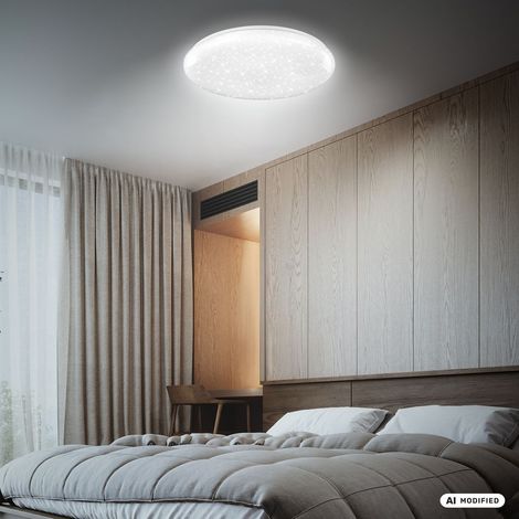 Briloner Plafonnier LED dimmable Ø48 x 7 cm rond 51 W 8 000 lm 4 000 K blanc neutre motif ciel étoilé - Lampe de plafond pour salon chambre bureau (1/5)