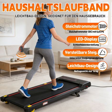 Tapis de marche, tapis roulant pour usage domestique avec inclinaison réglable, tapis roulant électrique de 1 à 6 km/h, tapis roulant portable 2 en 1 avec télécommande, appareil de marche et de joggin (1/5)