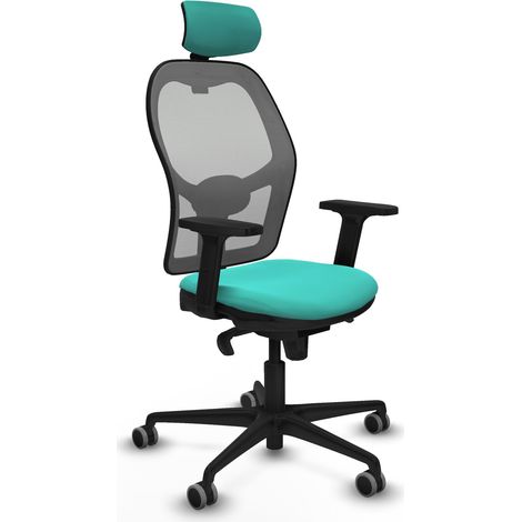 Jorquera sincro malla gris similpiel turquesa brazos 2D base nailon cabecero 2D ruedas 65mm engomada (1/5)