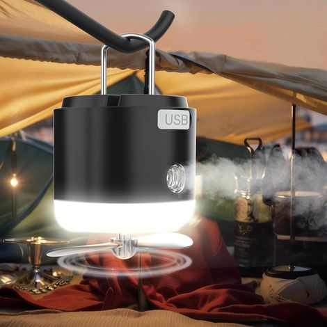 3-in-1 LED-Campinglampe mit USB-wiederaufladbarem Ventilator, Campinglaterne, 4 Helligkeitsstufen, tragbare Zeltlampe für Outdoor-Camping, Notlicht bei Stromausfall (1/5)