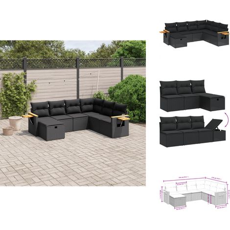 Salon de jardin 7 pcs avec coussins noir résine tressée - Ensemble Salon De Jardin - Mobilier Extérieur - Canapé Jardin - Chaise Lounge - Table Basse (1/4)