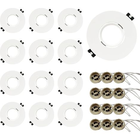 Spots LED Encastrables avec douille GU10, LED GU10, cadre de montage blanc rond, pour ampoules LED MR16 ou GU10, orientable à 35°, diamètre de 75 x 100 mm, grand diamètre de trou, Lot de 12 (1/5)