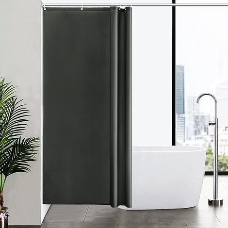 Kleiner, dunkelgrauer Duschvorhang aus waschbarem, wasserdichtem Dacron-Gewebe, schimmelresistent, mit 6 Haken, 100 x 200 cm, für Badewanne (1/5)