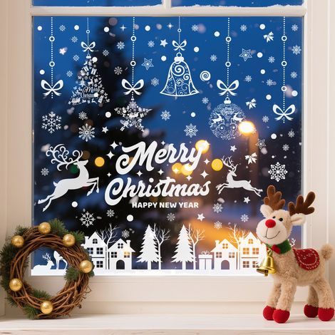 Nepfaivy Fensterbilder Weihnachten Fensterdeko Selbstklebend 195PCS - Statische Schneeflocken Weihnachtsdeko Fenster, Fenstersticker Fensteraufkleber Winter mit Häuser für Fenster Weihnachten Deko (1/5)