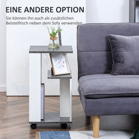 Table de nuit sur roulettes avec 4 roues pivotantes, 3 tablettes, 35 x 29,5 x 65,5 cm, gris et blanc (1/4)