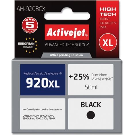 Activejet AH-920BCX HP Printer Ink, Compatible with HP 920XL CD975AE  Premium  50 ml  black. Prints 25% more. (1/2)